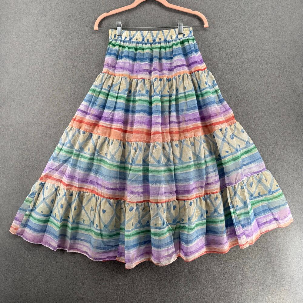 Vintage 80s 90s NOS Two Potato Tiered Midi Skirt L Pastel Boho Coastal Sheer